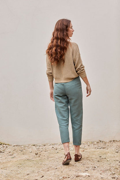 Pantalón sostenible Faren Azul Aguamarina de Lino y Algodón Orgánico