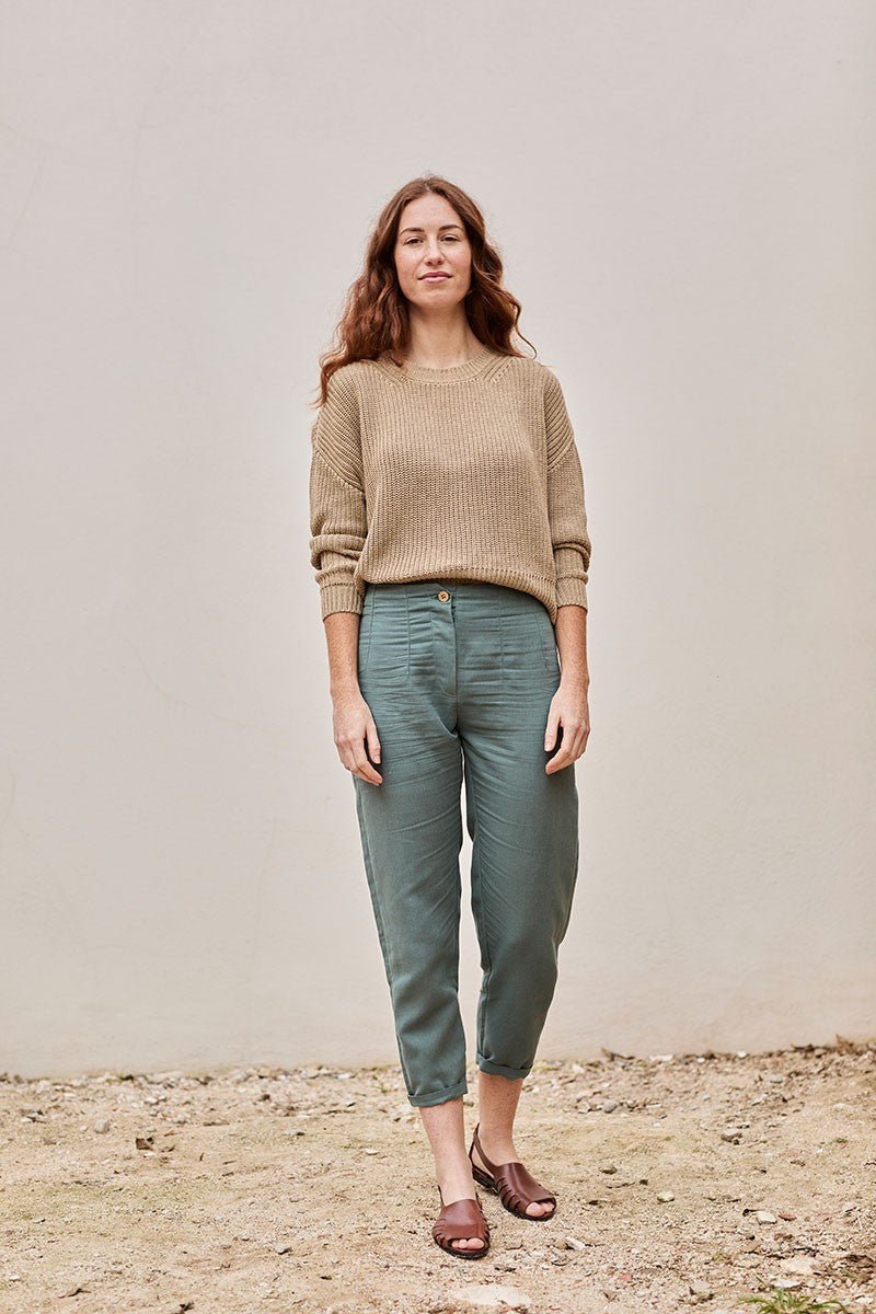 Pantalón sostenible Faren Azul Aguamarina de Lino y Algodón Orgánico