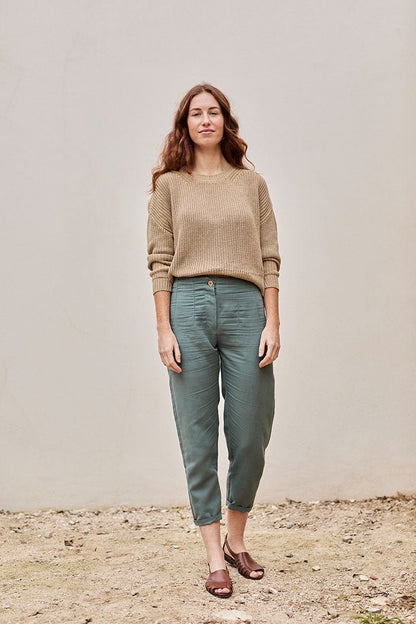 Pantalón sostenible Faren Azul Aguamarina de Lino y Algodón Orgánico