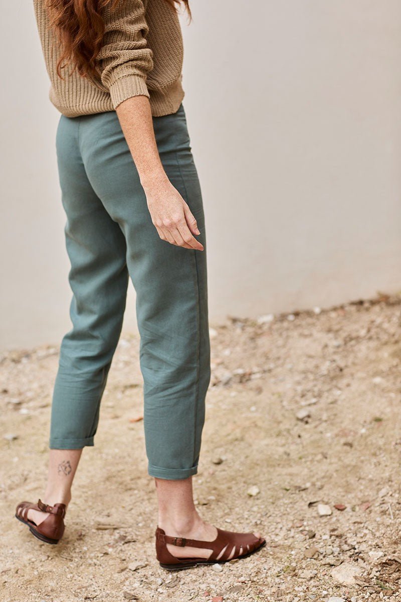 Pantalón sostenible Faren Azul Aguamarina de Lino y Algodón Orgánico