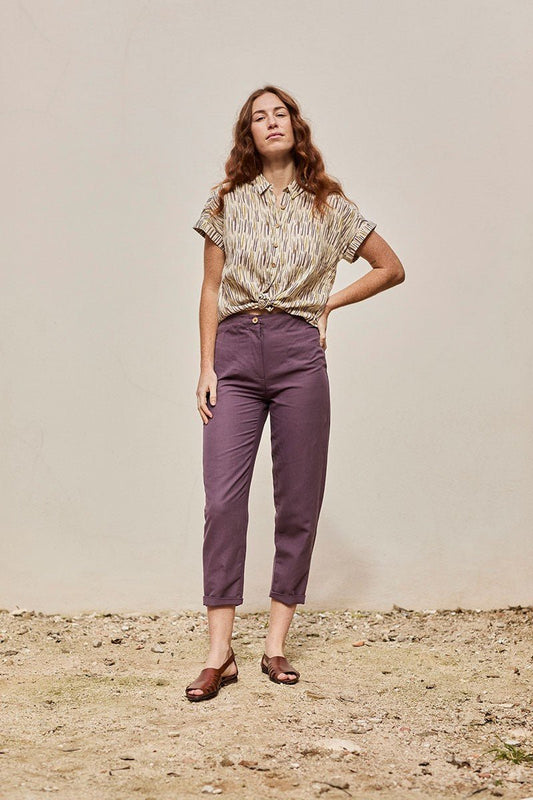 Pantalón doble pinza Faren Púrpura de Lino y Algodón Orgánico