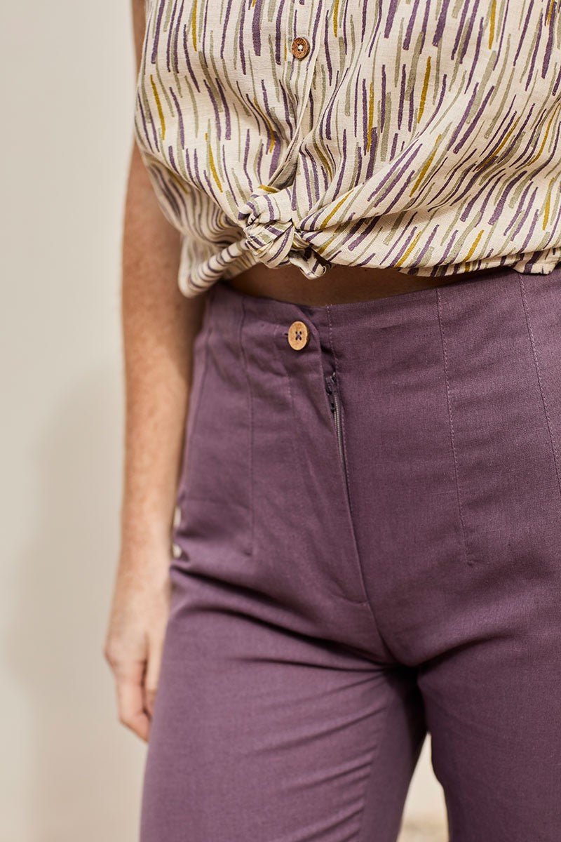 Pantalón doble pinza Faren Púrpura de Lino y Algodón Orgánico
