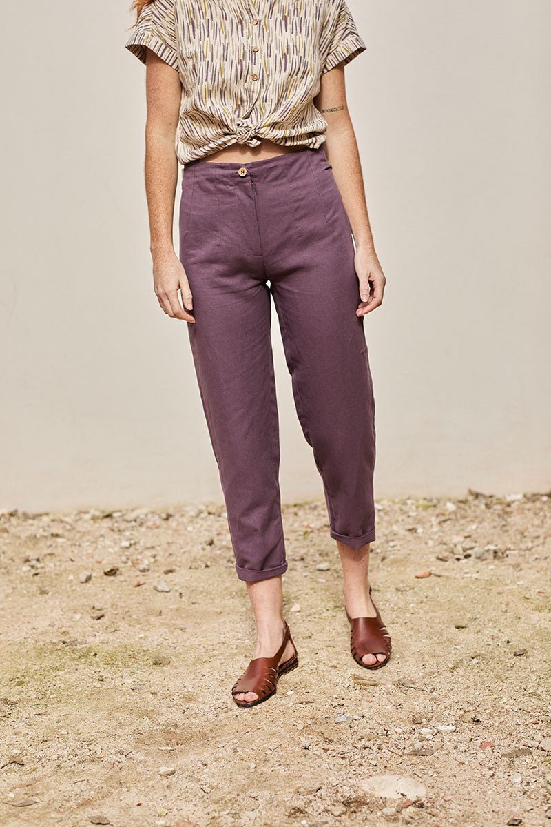Pantalón doble pinza Faren Púrpura de Lino y Algodón Orgánico