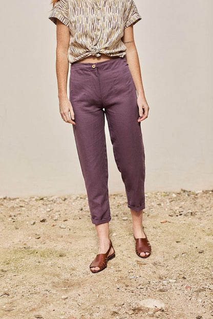 Pantalón doble pinza Faren Púrpura de Lino y Algodón Orgánico