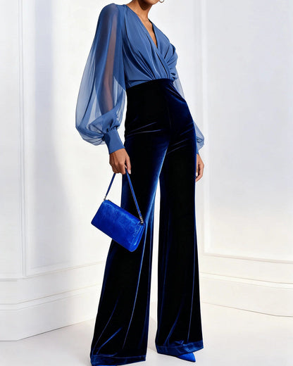 Mono Elegante con Escote en V, Azul