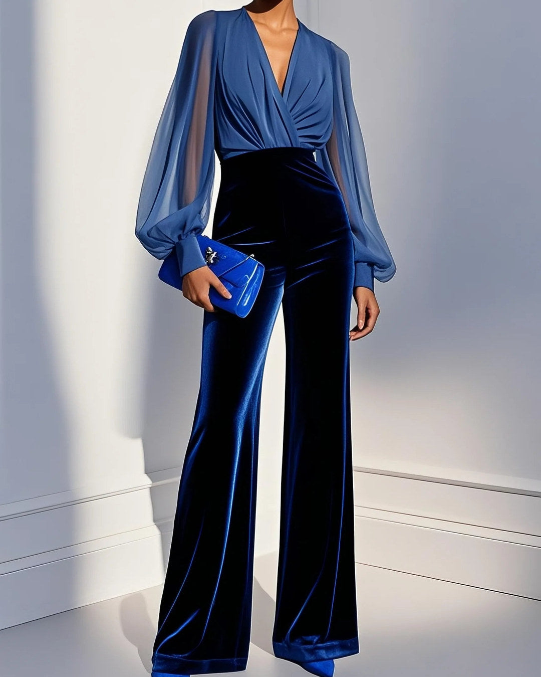 Mono Elegante con Escote en V, Azul