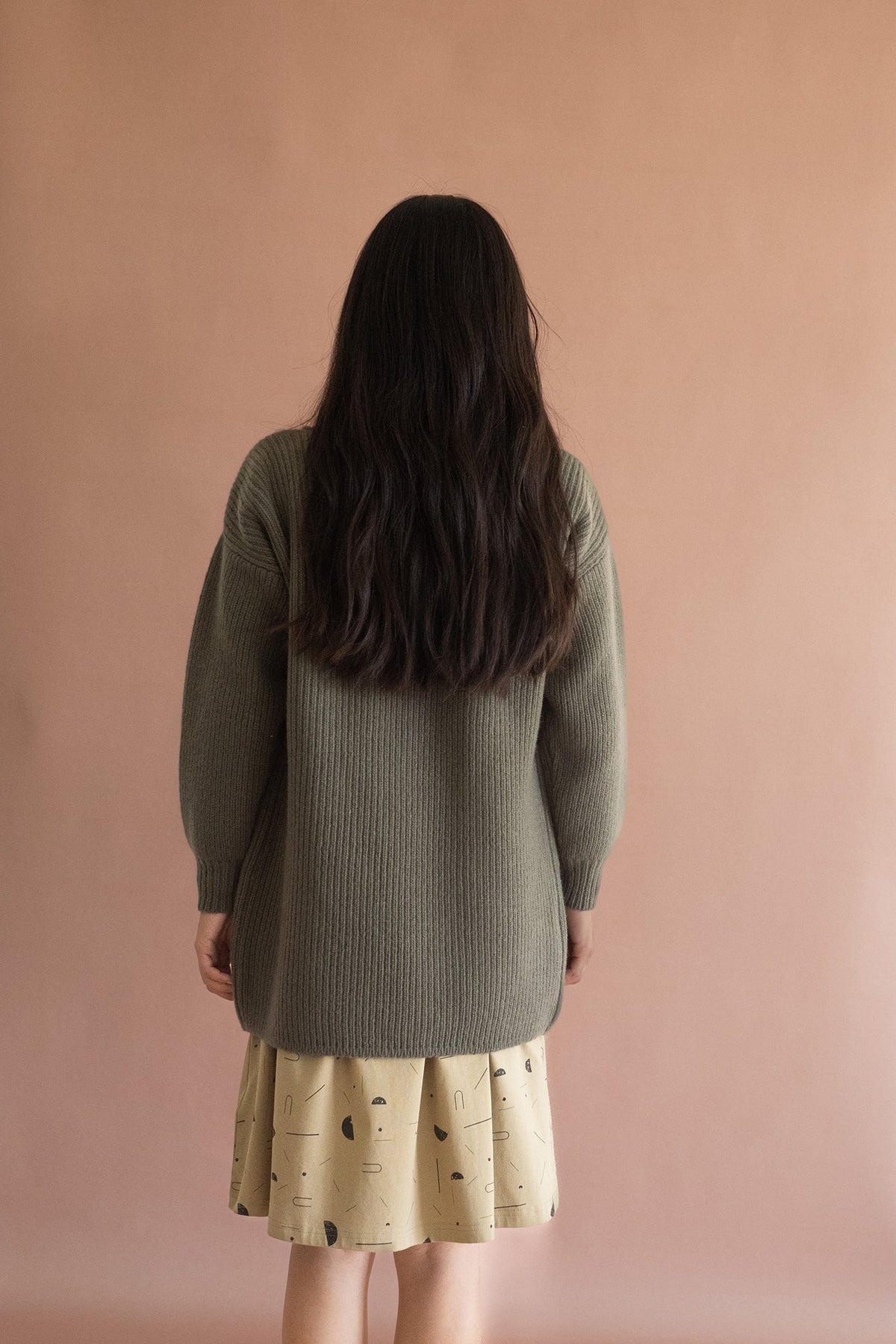 Chaqueta larga Gonda verde lana merino