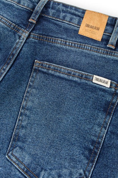 Pantalones Momfit Denim azul desgastado