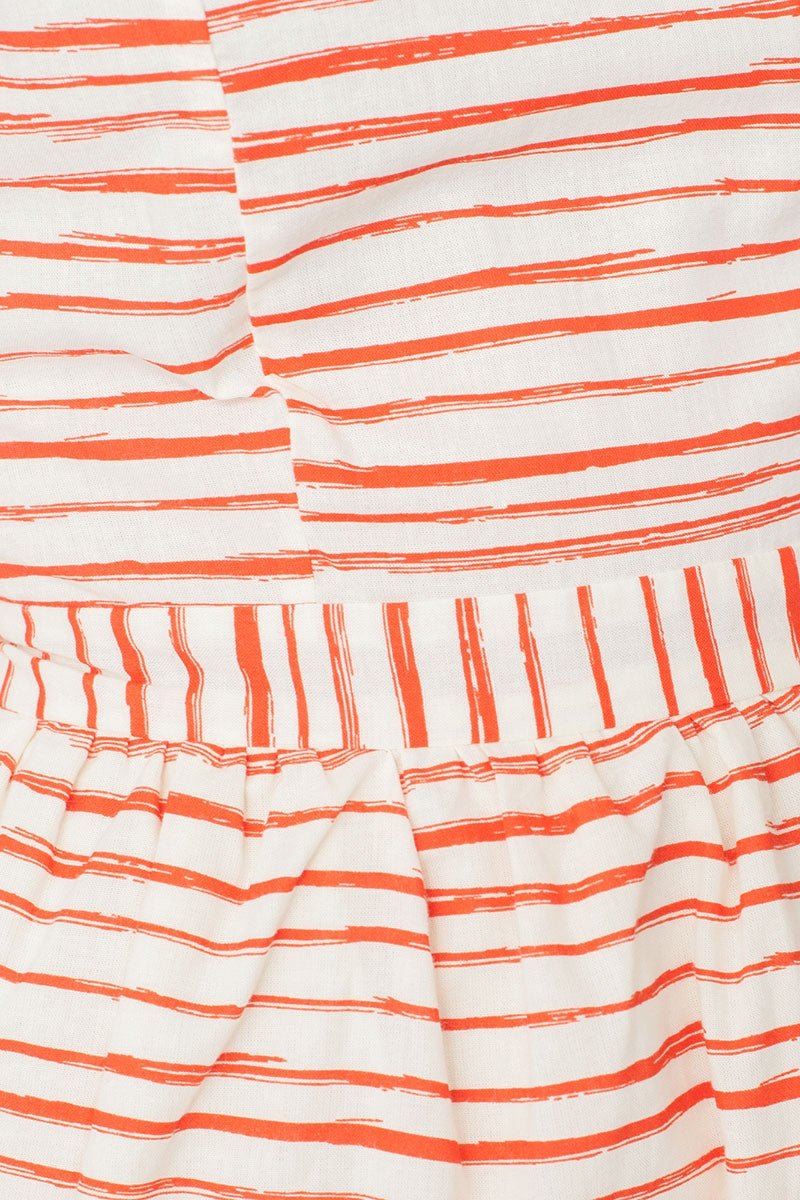Vestido Moira de manga corta con escote en la espalda y estampado rayas marineras