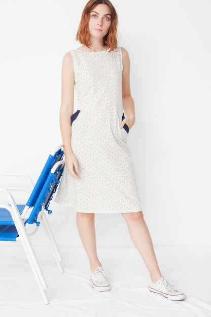 Vestido Maya estampado geométrico con bolsillos